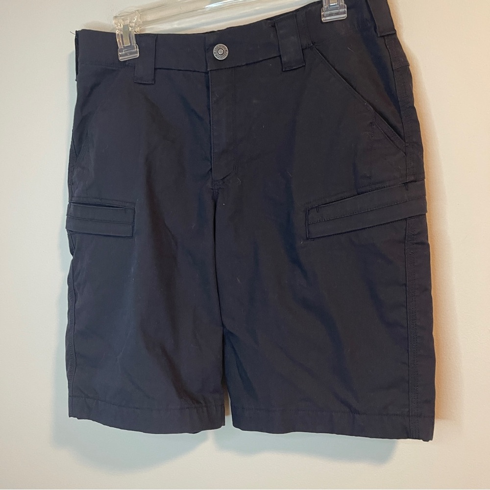 First Tactical Black Cargo Shorts with Structured Fabric and Belt Loops